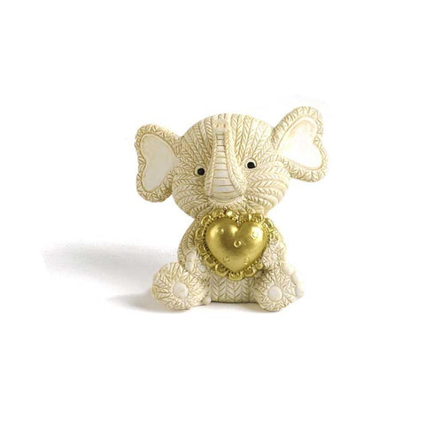 BOMBONIERE ELEFANTINO LANA/CUORE ORO 4.7 CM RESINA