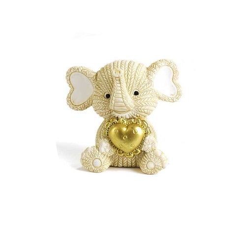 BOMBONIERE CALAMITA ELEFANTINO LANA/CUORE ORO 5 CM RESINA