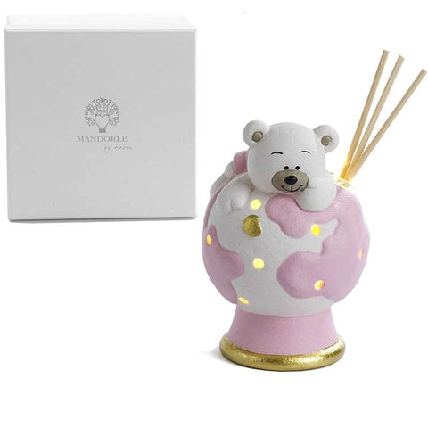 diffusori per ambiente orsetto su mappamondo rosa con luce led