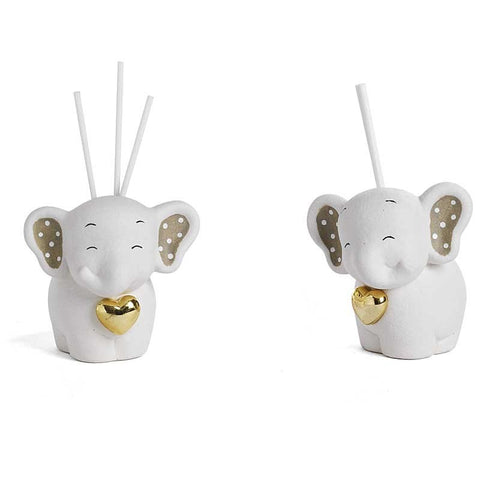 DIFFUSORE AMBIENTE CERAMICA ELEFANTE CON CUORE ORO E LUCE LED