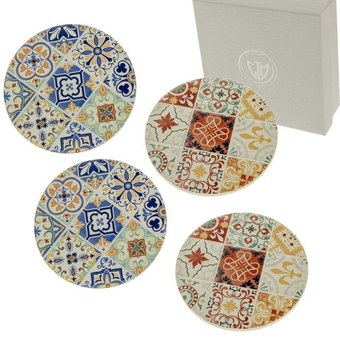 set 4 sottobicchieri decoro maioliche sottomoka bomboniera