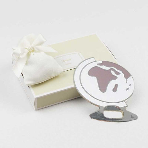 Apribottiglie bomboniera calamita mappamondo bianco e beige