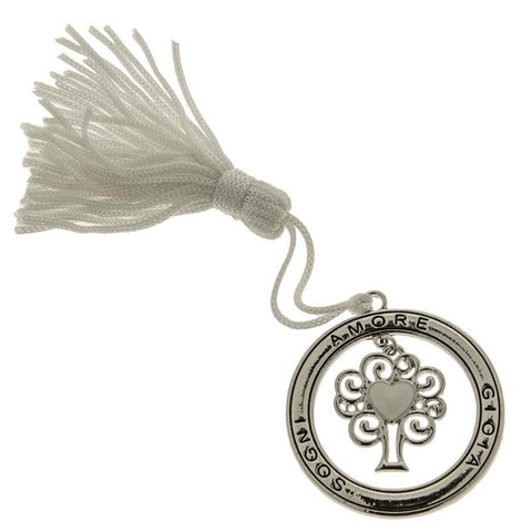 12 pezzi ciondolo albero della vita con cuore e nappina bianca