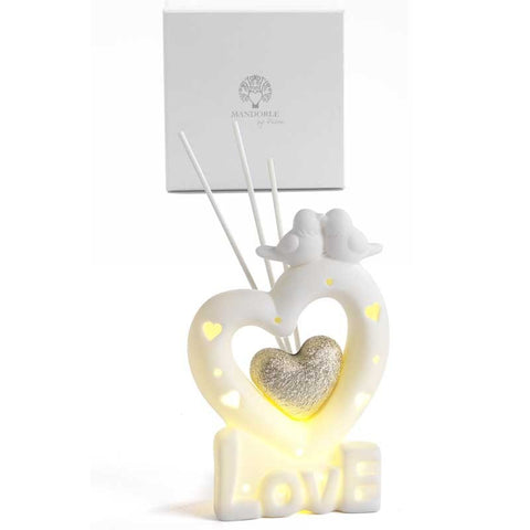 profumatori per ambiente cuore in porcellana con uccellini e