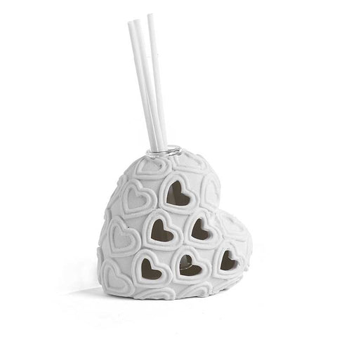 profumatori ambiente design cuore traforato in porcellana bianca