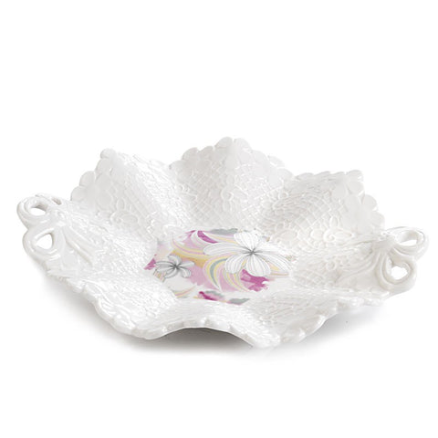 vassoio ottagonale in porcellana decoro fiori