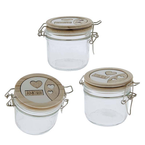 bomboniere barattoli ermetici in vetro e legno con frasi