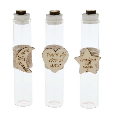 fiale portaconfetti in vetro shabby con frasi