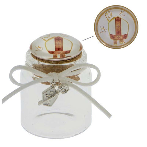 barattolo vetro bomboniera con ciondolo cresima