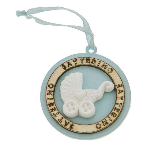 gessetti carrozzina battesimo maschietto con base in legno e