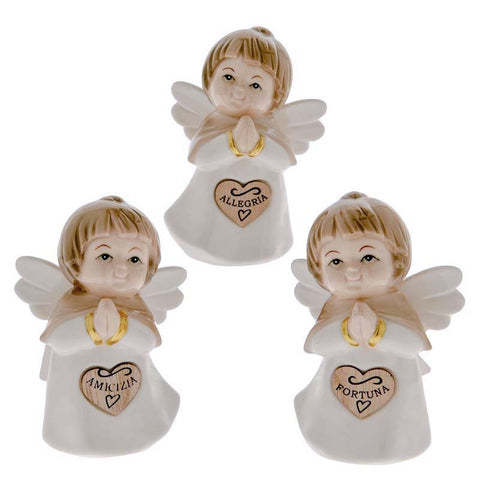 angioletti bomboniere con cuore in legno e frasi