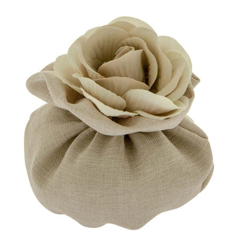 SACCHETTI DI STOFFA PER BOMBONIERE CON FIORE CIUFFO CM.13