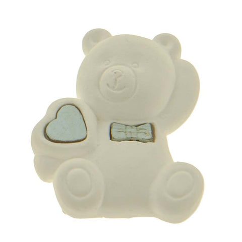 GESSO ORSETTO CON CUORE E PAPILLON CELESTE CM.4 CONFETTATA