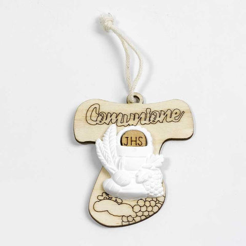 bomboniere prima comunione croce tau in legno con gessetto