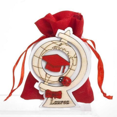 BOMBONIERE LAUREA PORTACONFETTI MAPPAMONDO TOCCO 8 CM. 