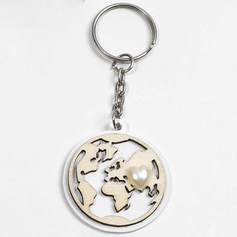 PORTACHIAVI MAPPAMONDO CON CUORE 4 CM LEGNO E METALLO