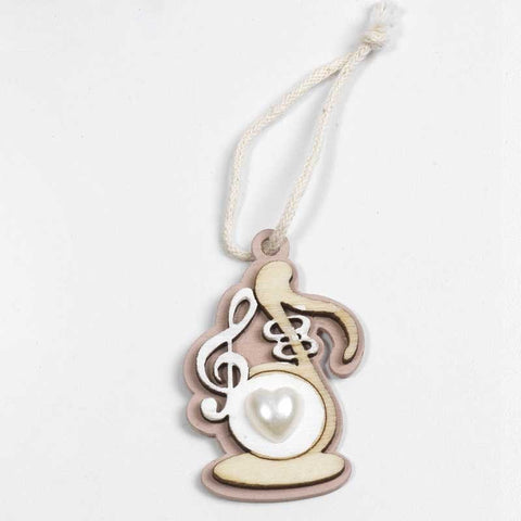 DECORAZIONE IN LEGNO NOTA MUSICALE CHIAVE DI VIOLINO CON CUORE