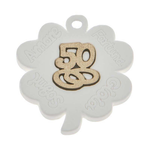 gessetti quadrifoglio con 50 e fedi bomboniere nozze d'oro