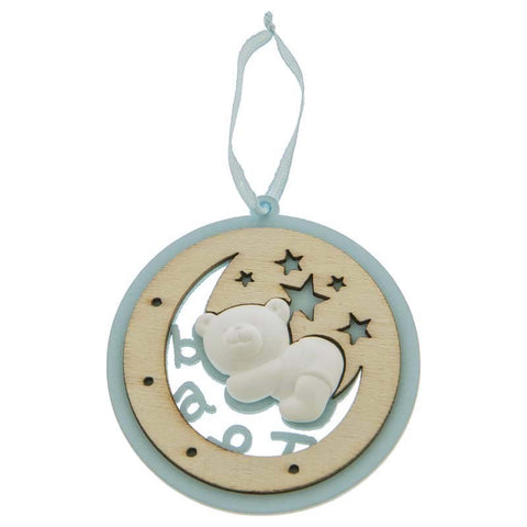 gessetti orsetto nascita con appendino in legno celeste