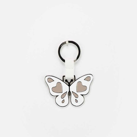 PORTACHIAVI SMALTATO FARFALLA BIANCO E BEIGE