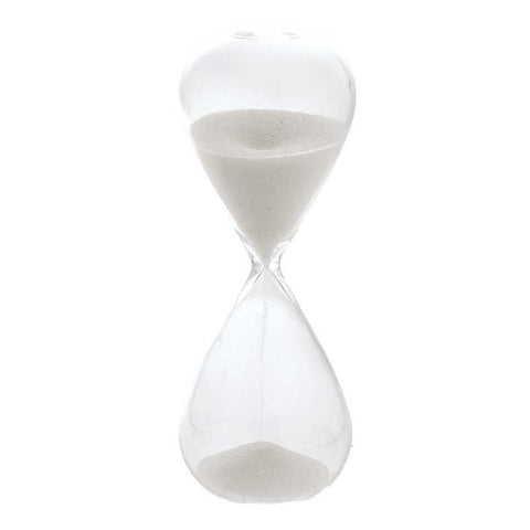 clessidra grande in vetro con sabbia bianca
