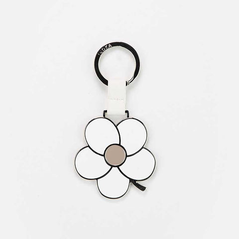 PORTACHIAVI SMALTATO FIORE BIANCO E BEIGE