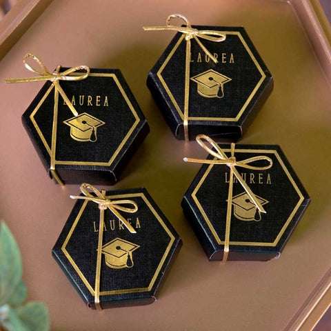 scatola portaconfetti laurea esagonale colore nero