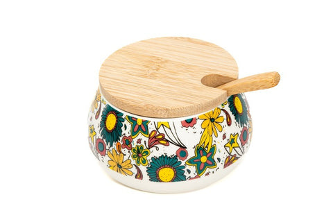 zuccheriera ceramica decoro floreale e legno fioreinfiore