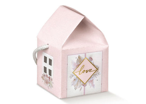 scatole per bomboniere matrimonio casetta rosa con cordino
