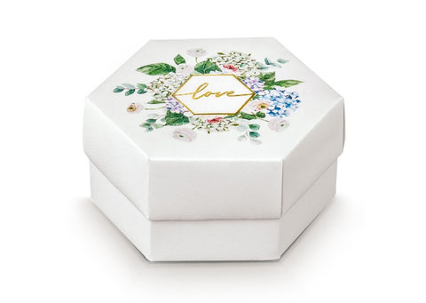 scatola per confetti matrimonio esagonale con divisorio e