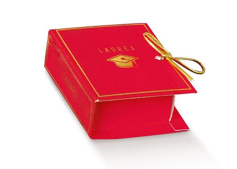 portaconfetti per laurea a forma di libro rosso