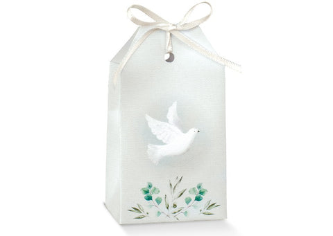 Scatoline portaconfetti Cresima tag bianco con colomba