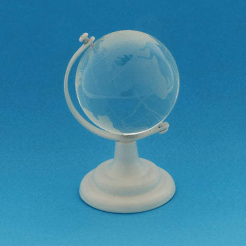 mappamondo in vetro con base color bianco bomboniere tema