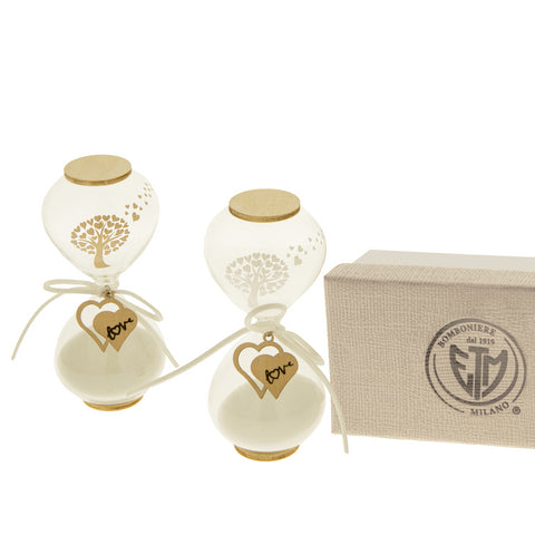 Clessidre per bomboniere con applicazione in legno a forma di