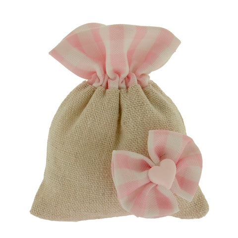 SACCHETTI PORTACONFETTI IN JUTA CON FIOCCO ROSA BAMBINA ONLINE