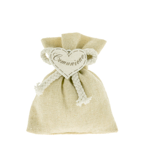 SACCHETO IN JUTA CON CUORE E SCRITTA COMUNIONE