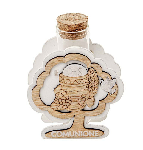 FIALA PORTACONFETTI PRIMA COMUNIONE CON ALBERO IN LEGNO