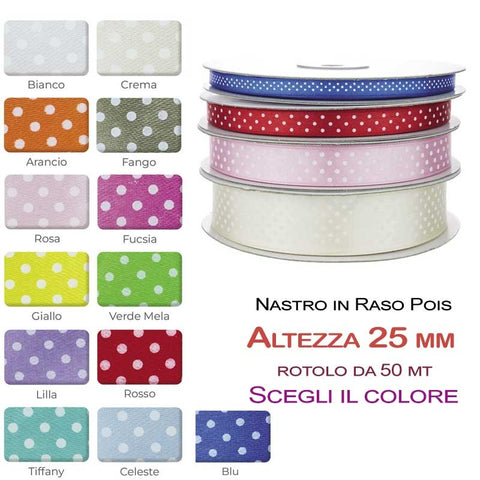 Nastro raso a pois 25 mm rotolo da 50 mt