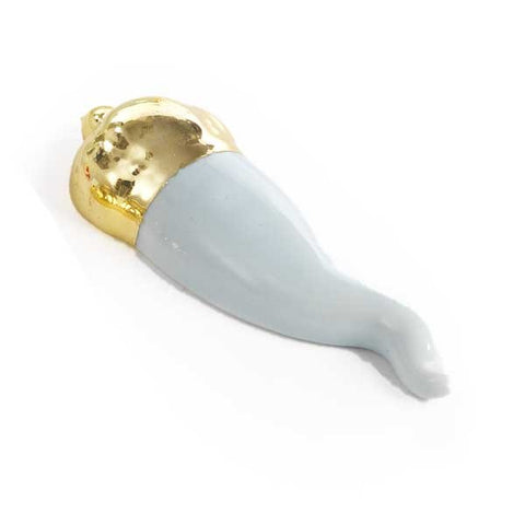 Cornetto portafortuna in ceramica color celeste con magnete