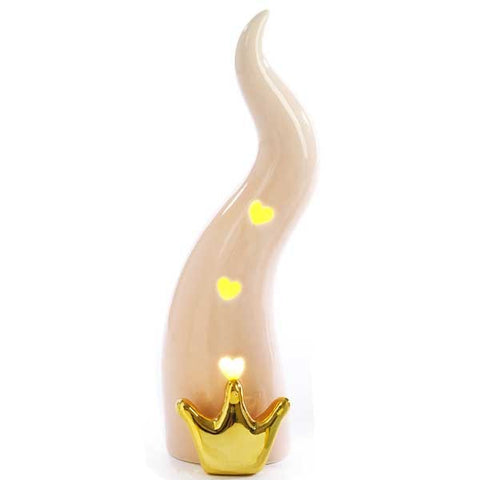 Lampada a led corno rosa con corona color oro e trafori a forma