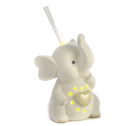 DIFFUSORE PROFUMO AMBIENTE ELEFANTE CON CUORE ORO E LUCE LED