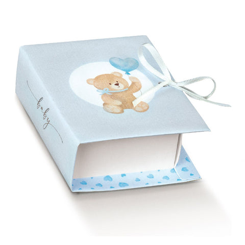 Scatolina Per Confetti Libro Celeste con Orsetto