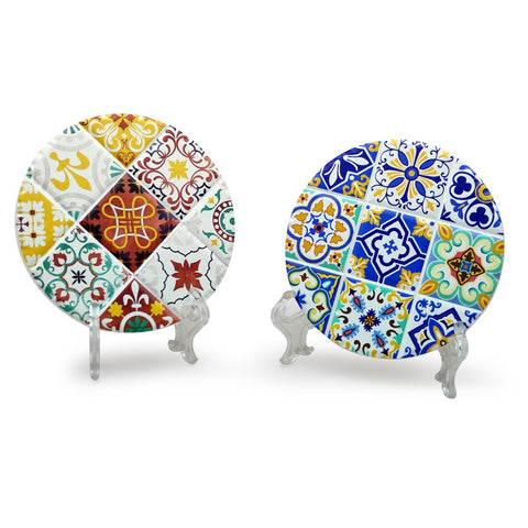 set 4 sottobicchieri decoro maioliche sottomoka bomboniera