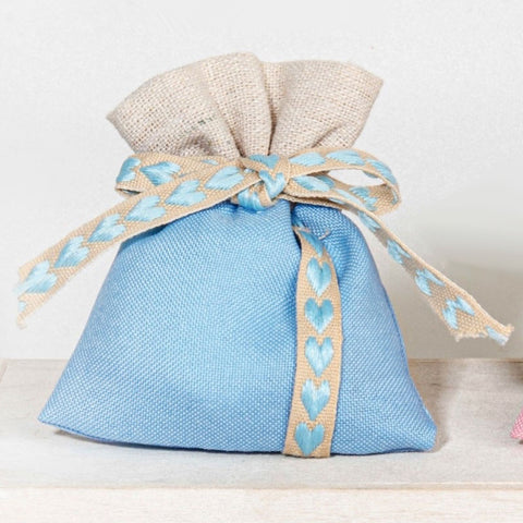 Portaconfetti fai da te nascita sacchetti celeste e beige con