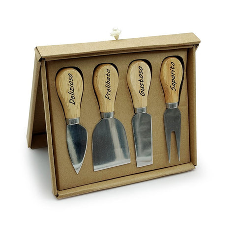 set coltelli da formaggio manico in legno con frasi bomboniere