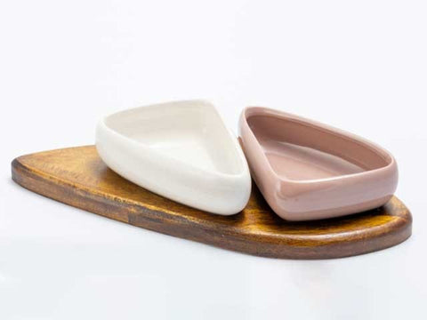 Antipastiera con Due Ciotoline in Ceramica e Legno Bomboniere