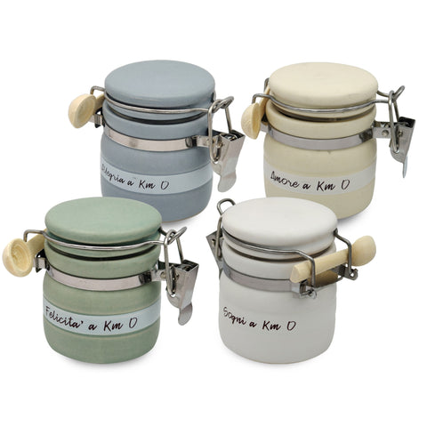 mini barattoli ermetici in ceramica 4 colori con frasi