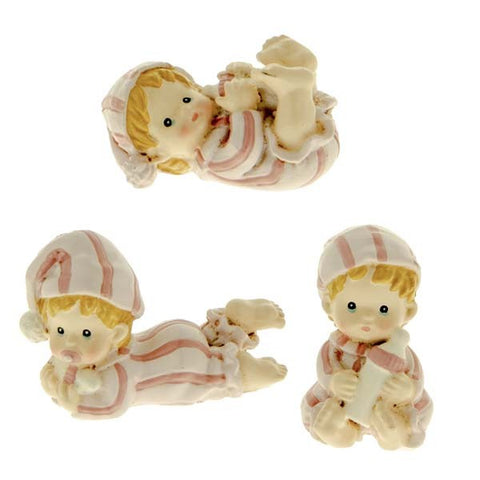 12 PEZZI BOMBONIERE IN RESINA STATUINE BAMBINE IN PIGIAMINO CON