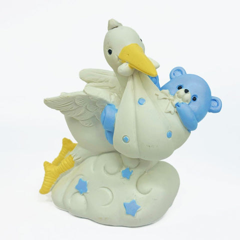 Bomboniera salvadanaio cicogna con baby orso celeste