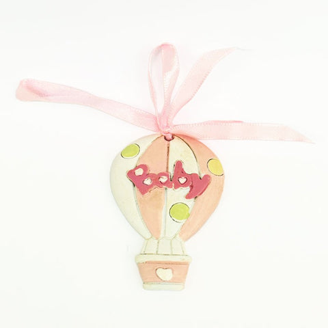 APPLICAZIONE BOMBONIERE NASCITA MONGOLFIERA ROSA